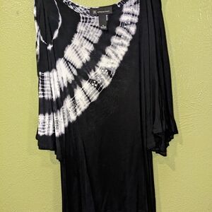 INC International Concepts Women's Black and White Tie-Dye Top